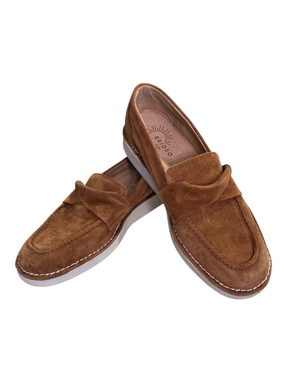 * Brioso Brown Suede Leather Slip On Driving Moccasins Flatform Loafers 8M